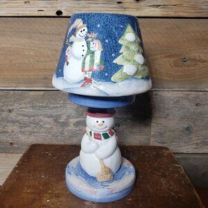 Home Interiors Candle Holder with Shade - Votive Candle Winder Snowman